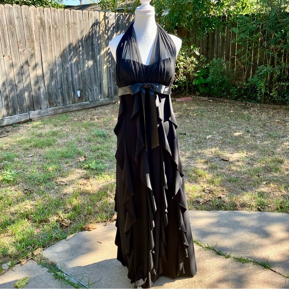 Timeless Black Formal with Cascading Ruffles. Size 10. - Picture 3 of 11